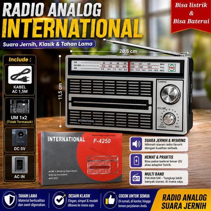 TERBARU - TTS International Radio National F-4250 AC DC Original FM AM SW Portabel dengan Baterai Op