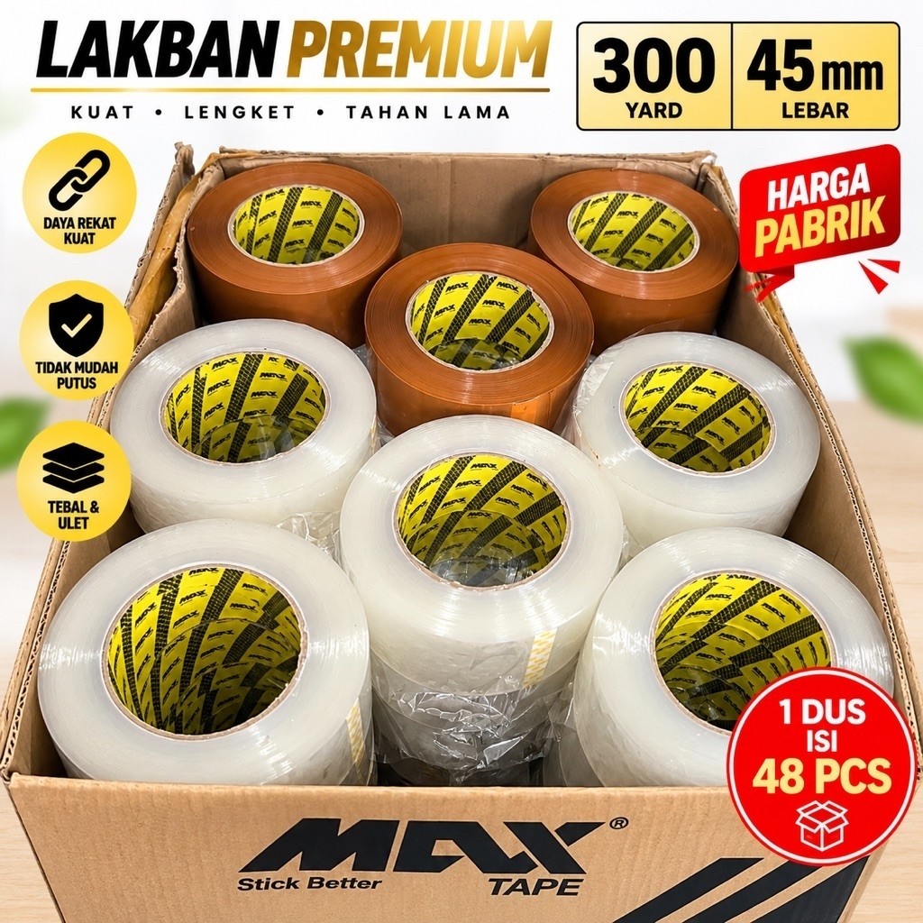 Lakban Premium Bening 300 yard 45mm Isi 48 pcs tebal ulet