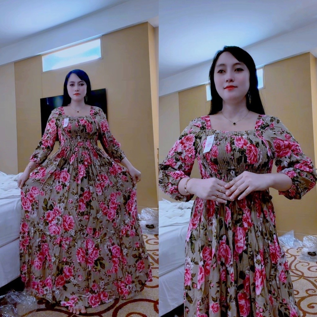kemala dress sabrina full kerut bunga
