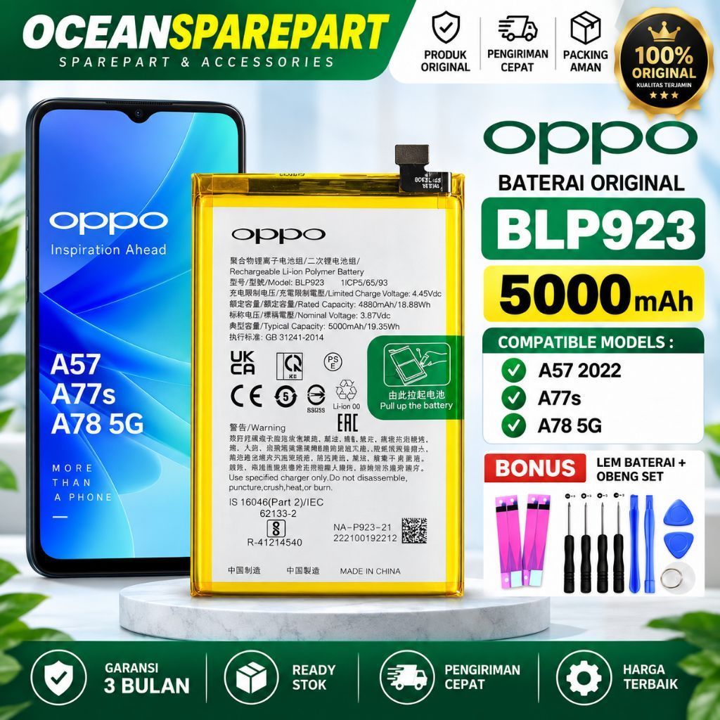 Baterai Batre Oppo A77S 5G / A57 4G 2022 / A57S / A77 5G / A97 5G / A78 5G / Relmi C51 / BLP923 Orig