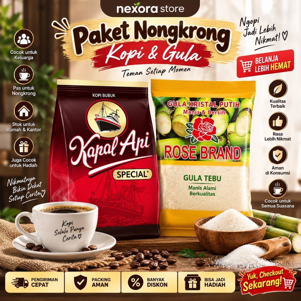 Paket Nongkrong Kopi Kapal Api Special 350g + Gula Rose Brand 1kg | Paket Kopi Bubuk & Gula Pasir un