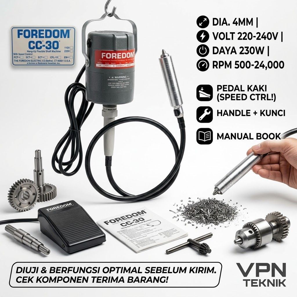 Foredom Bor Gantung Foredom CC30 - Bor Tuner & Grafir 4mm 220-240V 500-24000rpm Baru dengan Pedal Ka