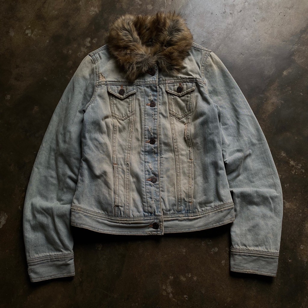 Y2K HOLLISTER ABERCROMBIE & FITCH WOMEN DENIM FUR JACKET