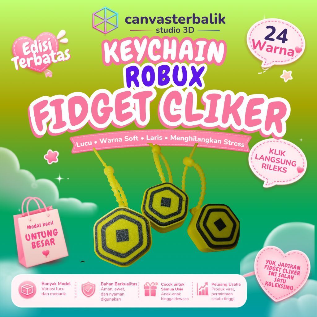 Keychain Robux Fidget Clicker – Mainan Pereda Stres Viral & Lucu
