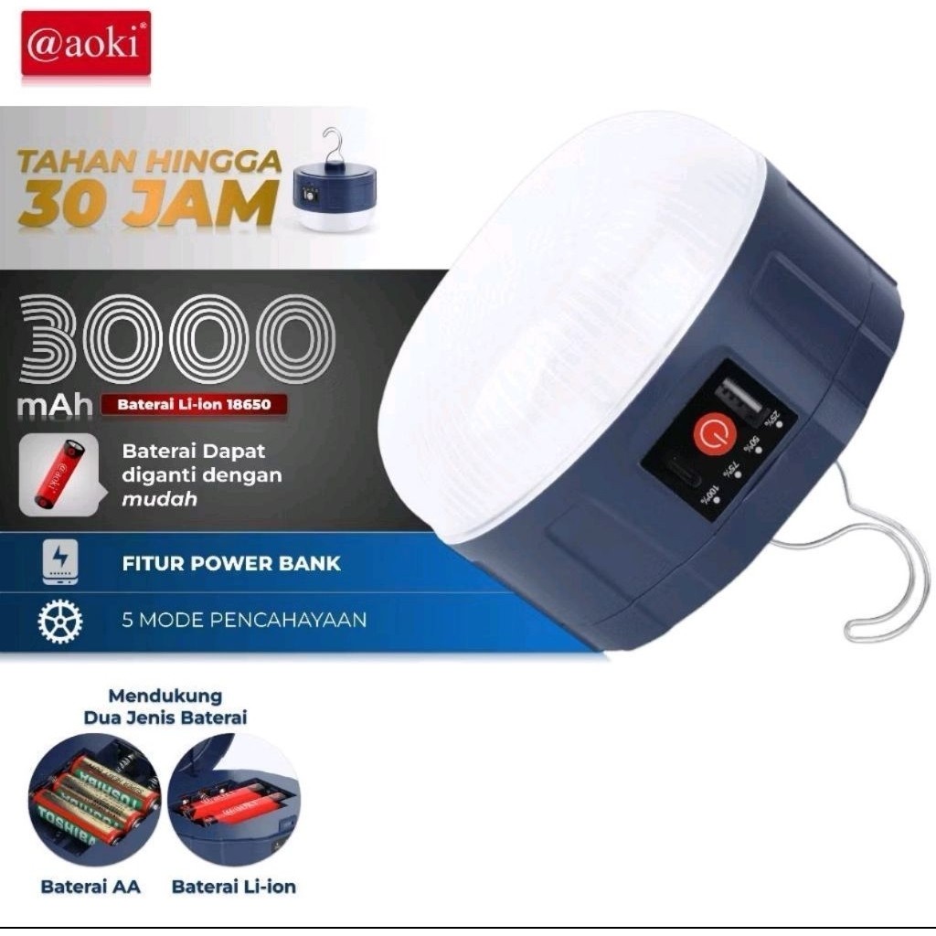 0LAMPU EMERGENCY UFO AOKI AK-238 LED LENGKAP CAS TYPE C POWER BANK OUTPUT LAMPU EMERGENCY