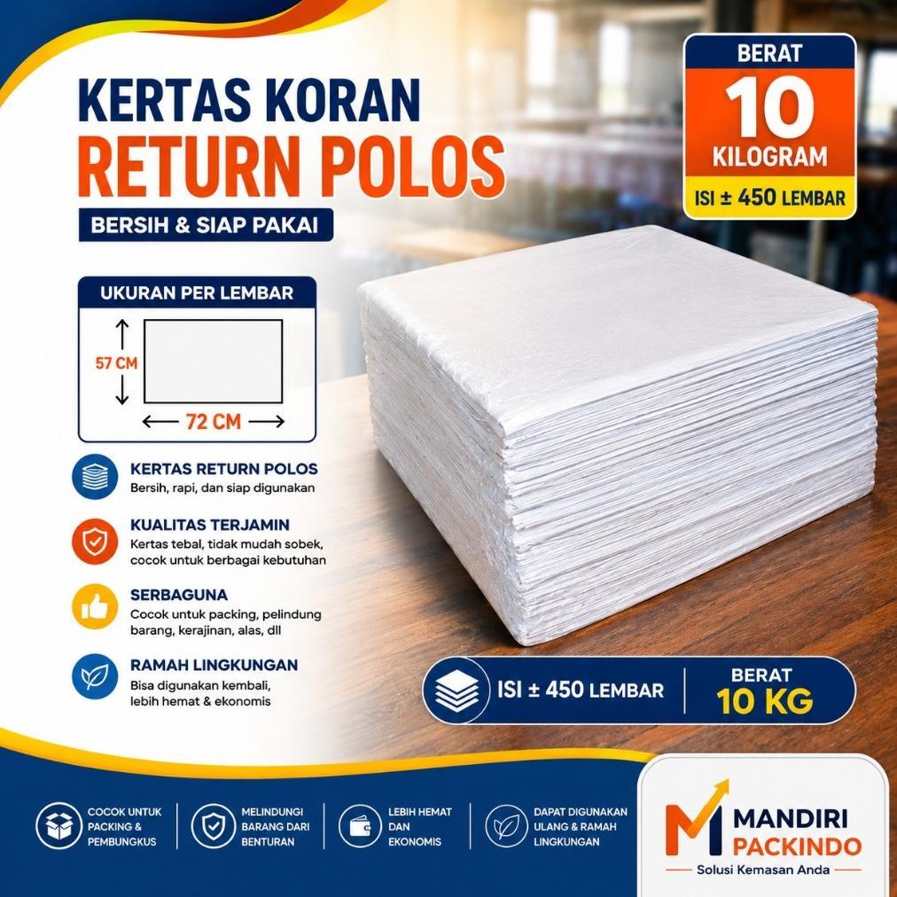 Koran Return Polos Bersih 10 Kg - Kertas Koran Bekas untuk Packing, Pembungkus Barang, Packing Olsho