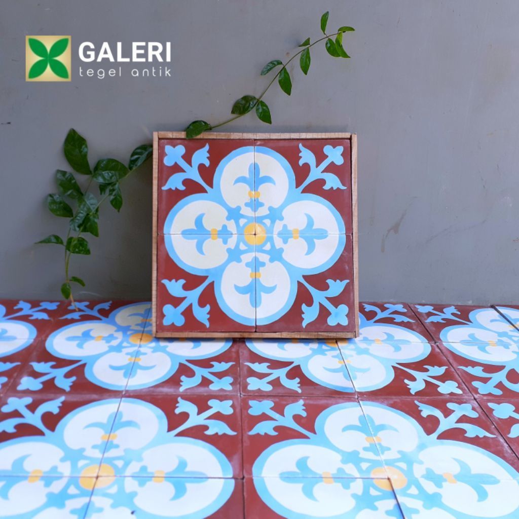 Tegel Motif Jemparing Klasik Lantai Ubin Keramik Jadul 20x20cm Handmade Doff