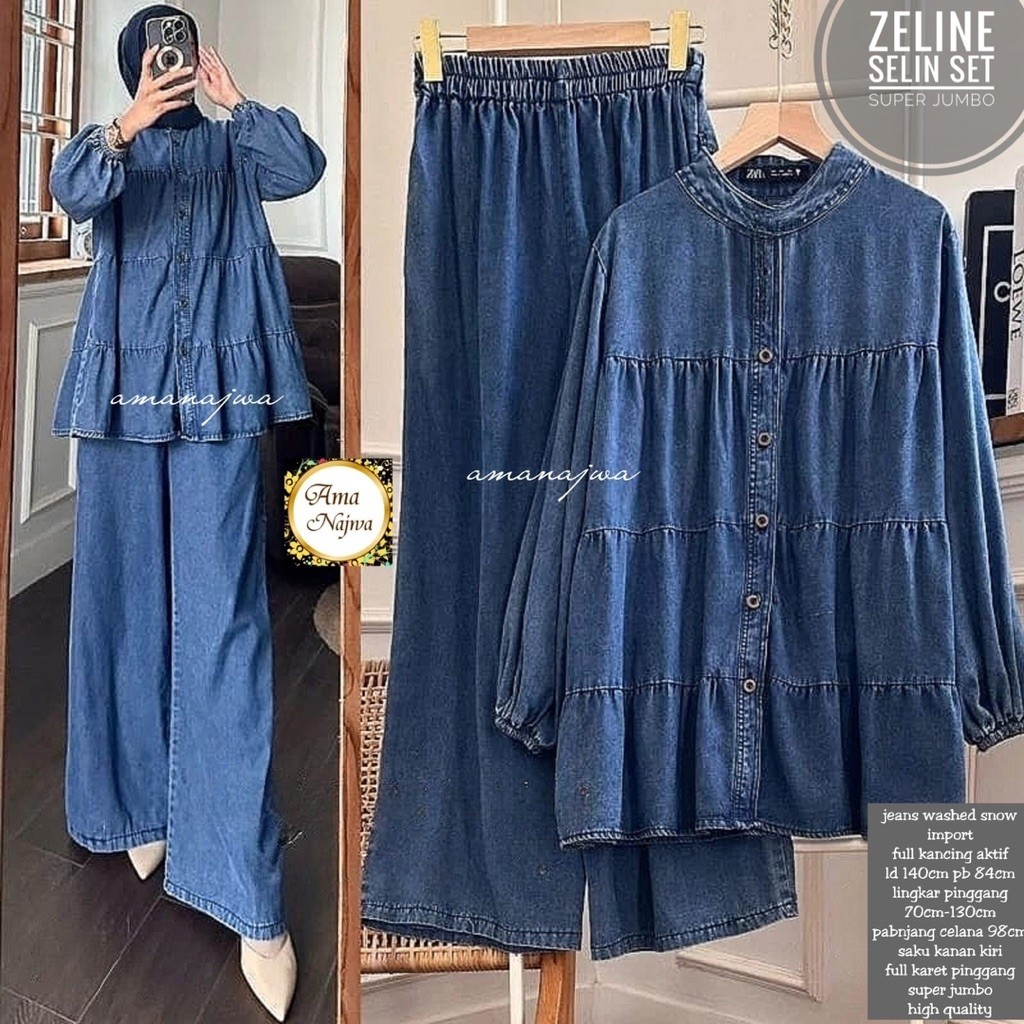 SETELAN JEANS JUMBO LD 120-140cm | SETCEL JEANS JUMBO | ONESET JEANS JUMBO | SETELAN WANITA JUMBO