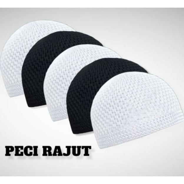 New (Ecer)Peci Kopyah Rajut Tebal Murah Hitam Putih