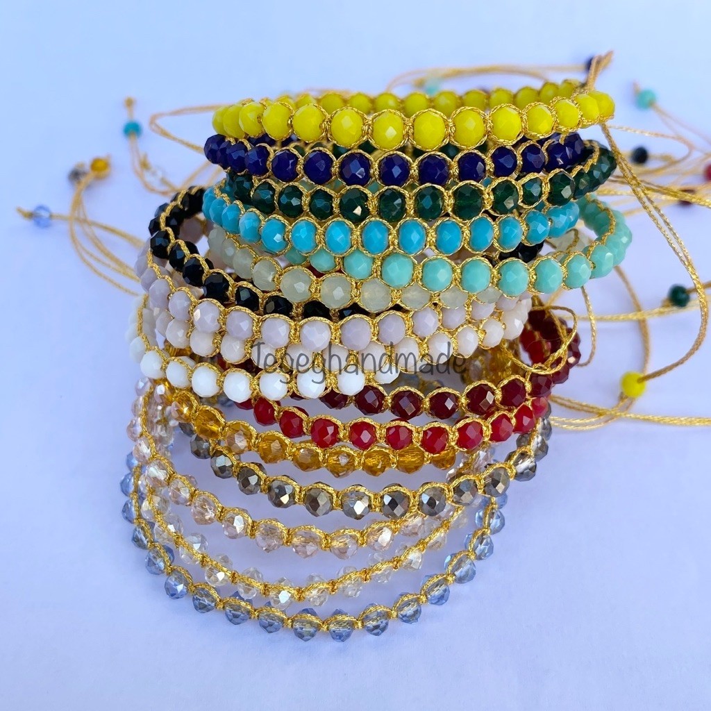 Gelang Kristal Benang Emas | Gelang Crystal Anyaman Macrame Bali | Gelang Crystal Kristal Oleh-Oleh 