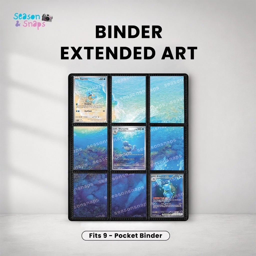 SEASONSNAPS Pokemon TCG Extended Art Binder - Squirtle Evolution Line (Squirtle, Wartortle and Blast