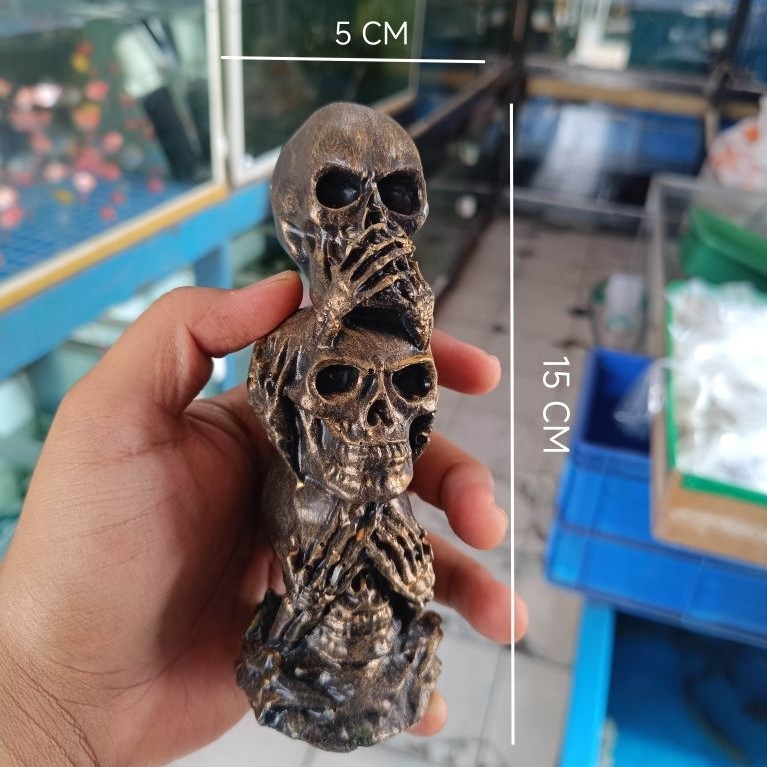 HIASAN AQUARIUM MAINAN TENGKORAK 3 TINGKAT