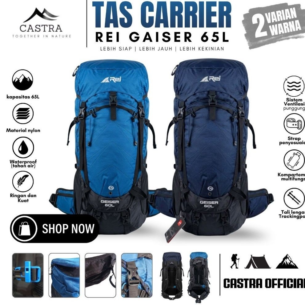 Tas Carier Outdoor Rei Gaiser Kapasitas 60L+ 5L Camping Hiking