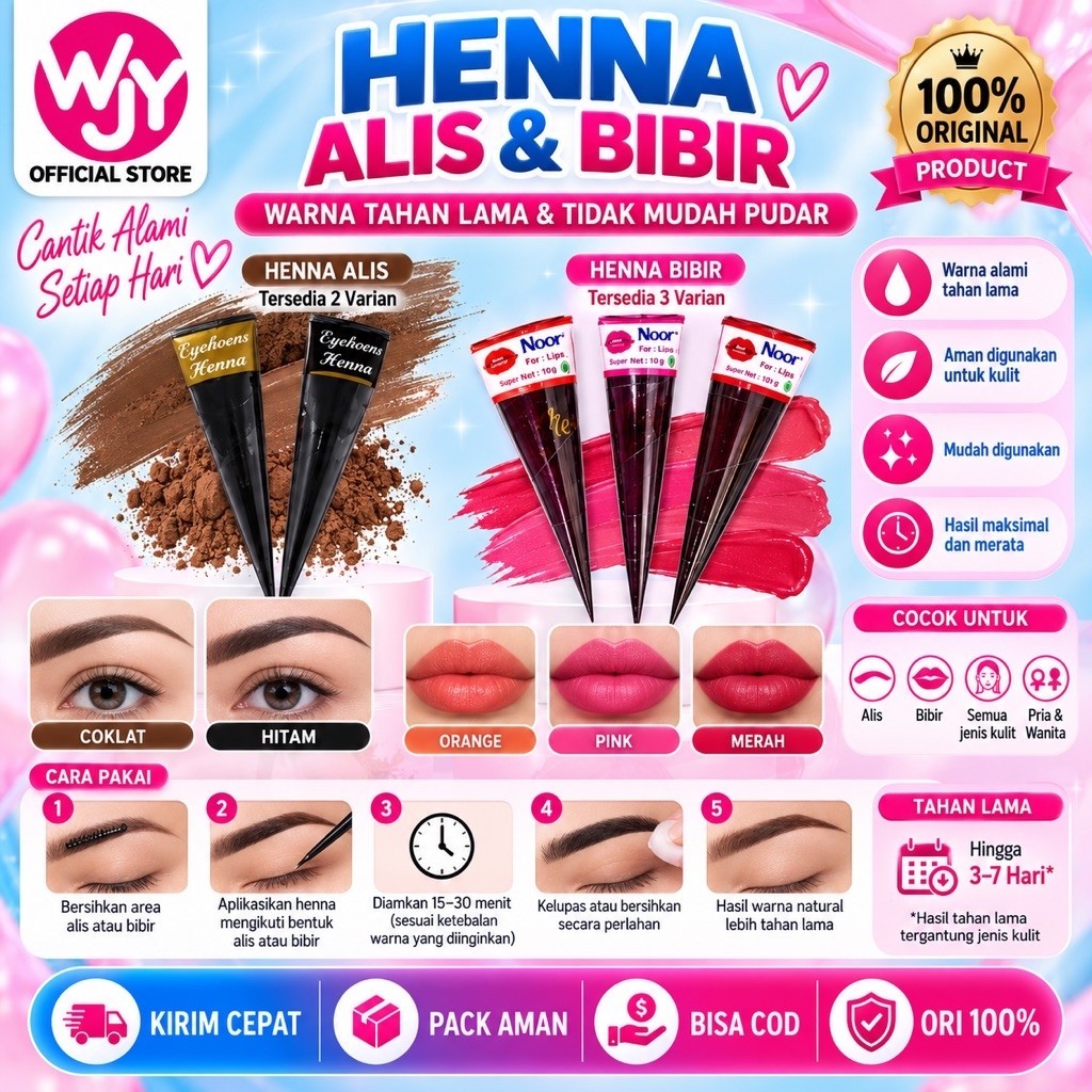 HENNA ALIS COKLAT & HENNA BIBIR HENNA BROW DAN BIBIR ORIGINAL 100% SATUAN