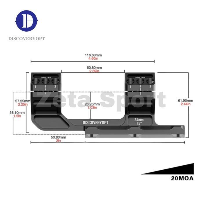 CANTILEVER 3 SCREW MOUNTING ONE PIECE DISCOVERY OD 34 MM 20 MOA ORIGINAL 100% | TELESCOPE MOUNT KEMI