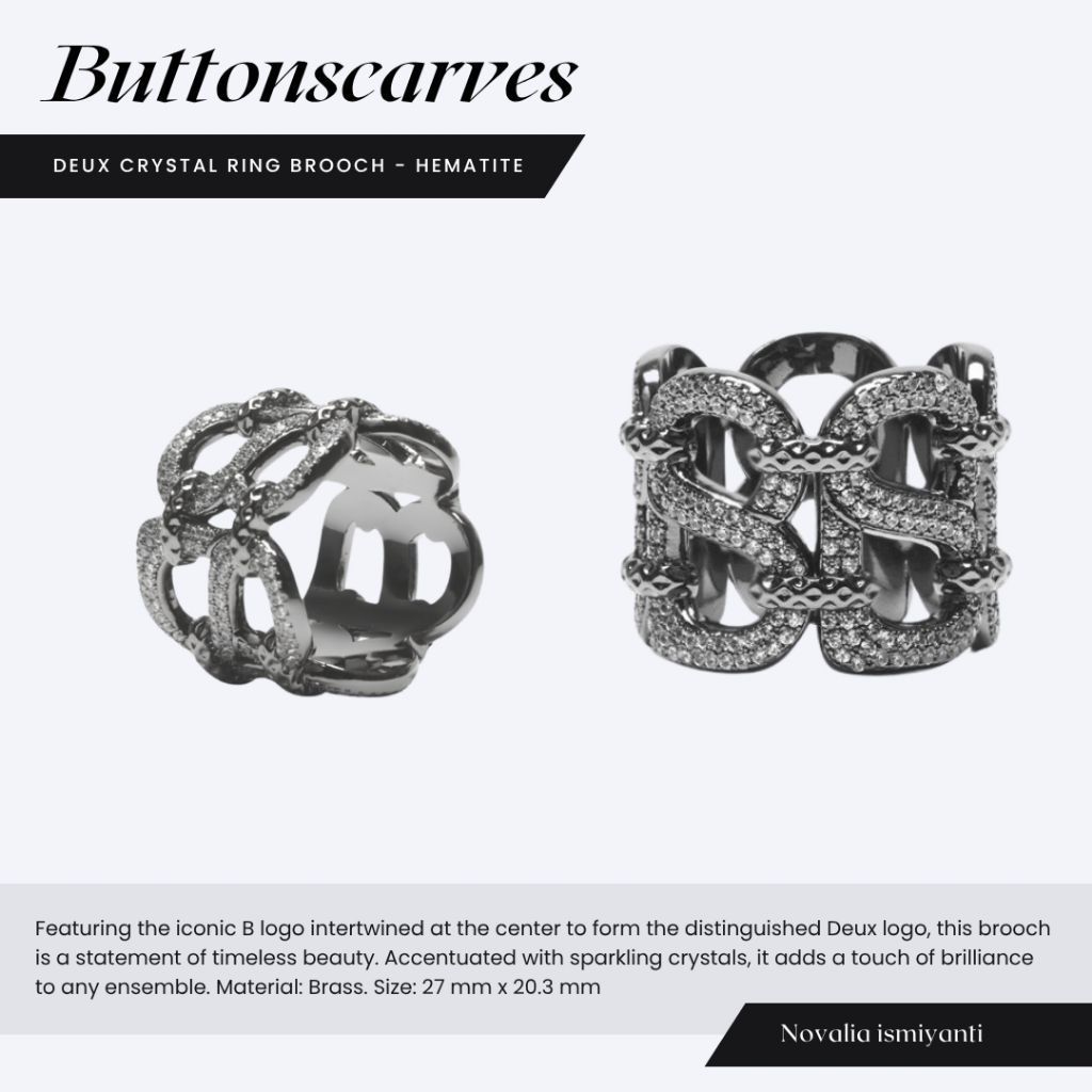 NEW as is Buttonscarves deux ring brooch hematite