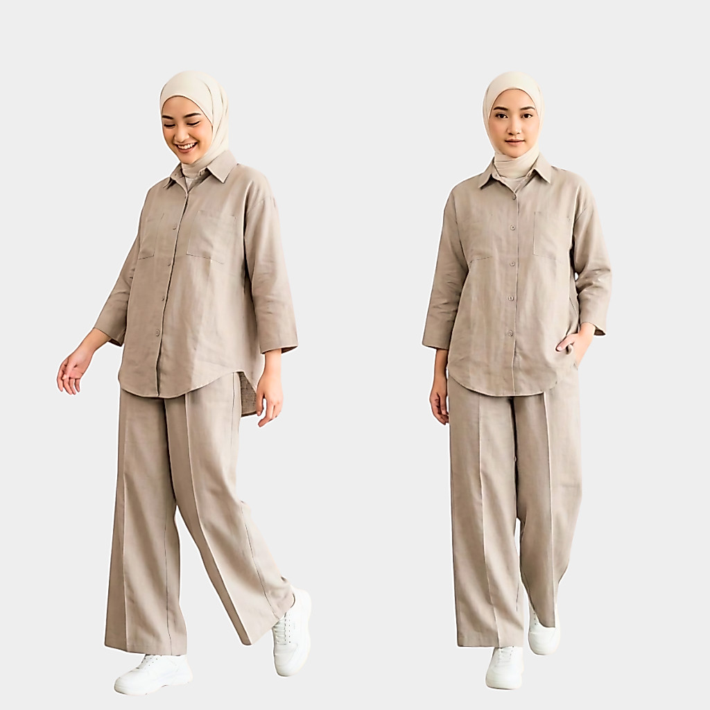 Setcel wanita terbaru One set wanita kekinian Ootd kulot dan atasan kemeja