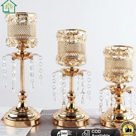 Golden 3 Height Kandil Silinder Tempat lilinnya Malam Alat Peraga Pernikahan Emas Dekorasi Wedding T
