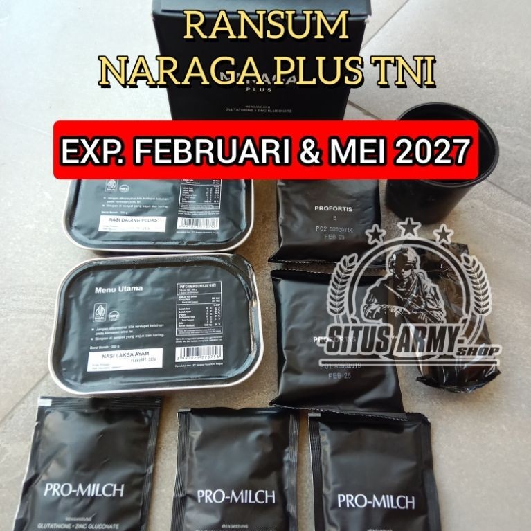 1 paket naraga plus. ransum tni exp. FEBRUARI MEI 2027. ransum tni. naraga tni. ransum nasi tni. mak