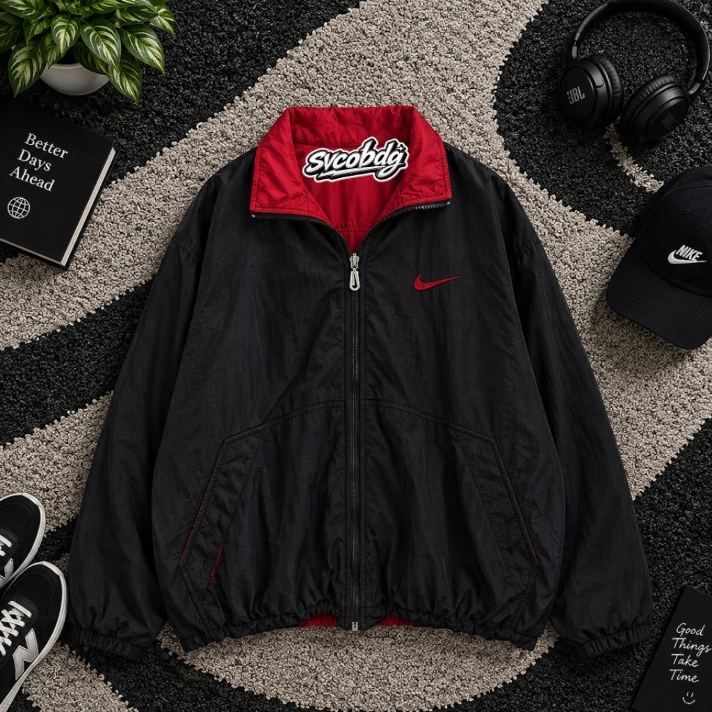 NIKE VTG 90's BIG SWOOSH REVERSIBLE JACKET - stillvalue.co -