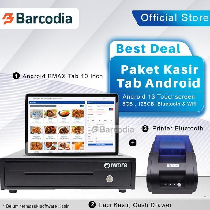 Paket Mesin Kasir Android Bluetooth (Tab+Printer+Cash Drawer) Full Set