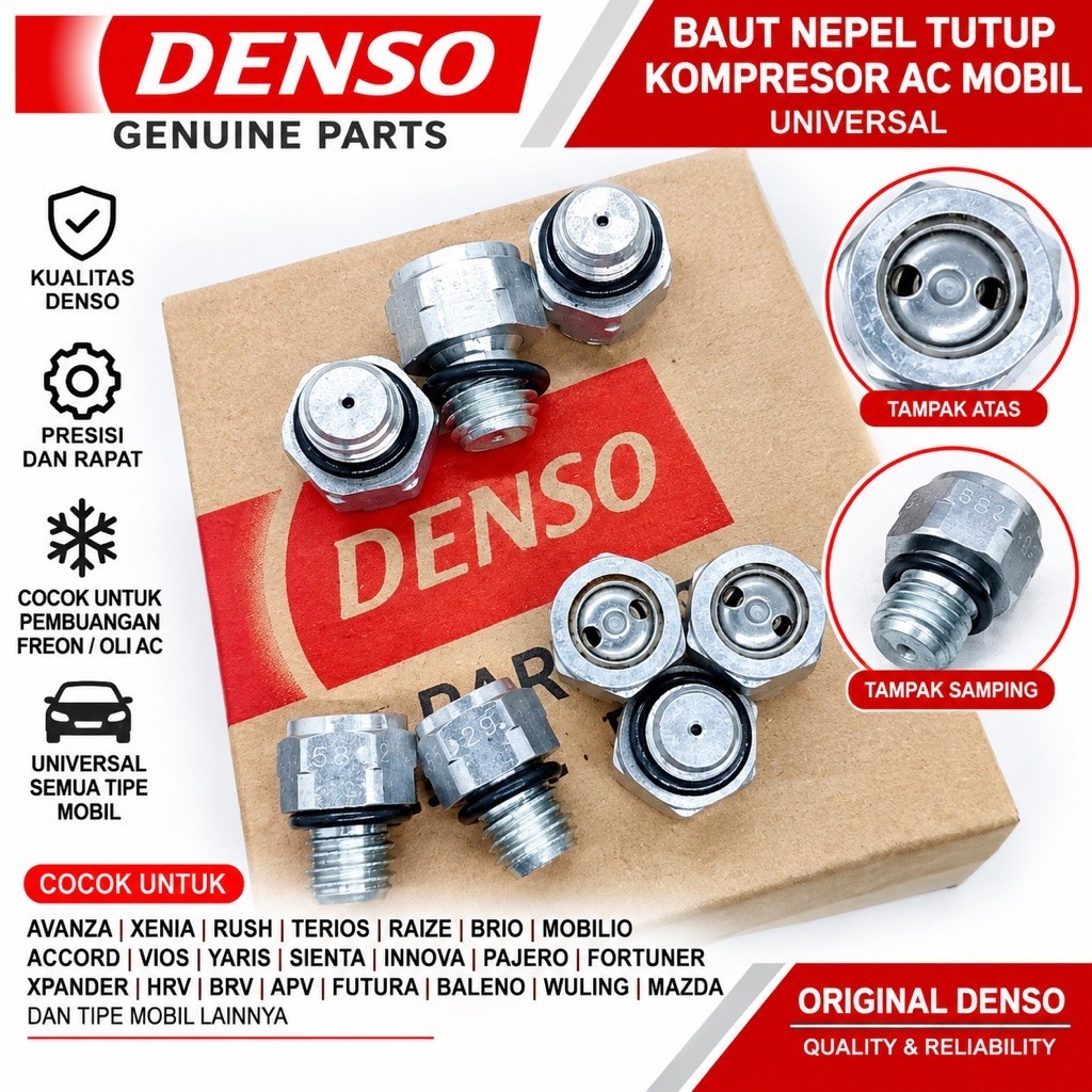 Baut Nepel Tutup Kompresor Ac Mobil DENSO Universal Stut Tempat Pembuangan Freon Atau Oli lebih Ac M