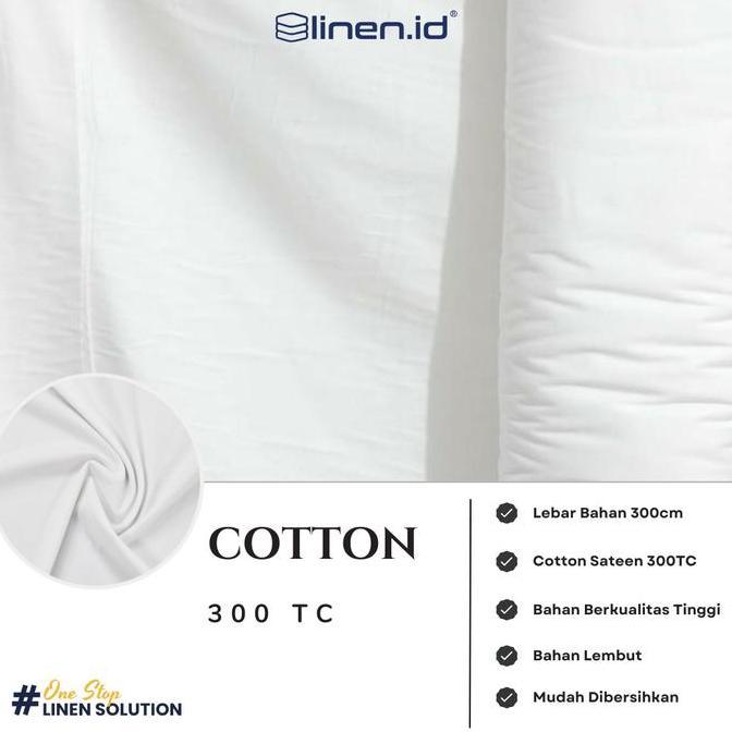 [Bahan Sprei Putih] Kain 100% Cotton Polos 300Tc Lebar 300 Cm