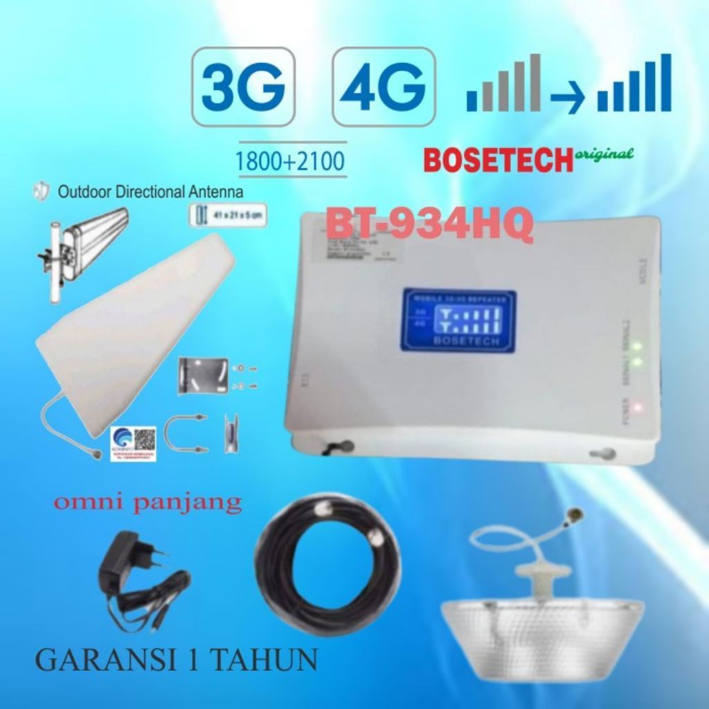 BOSETECH BT-934HQ Repeater GSM Network 4G 3G network freq 1800/2100Mhz Penguat sinyal hp antena log 