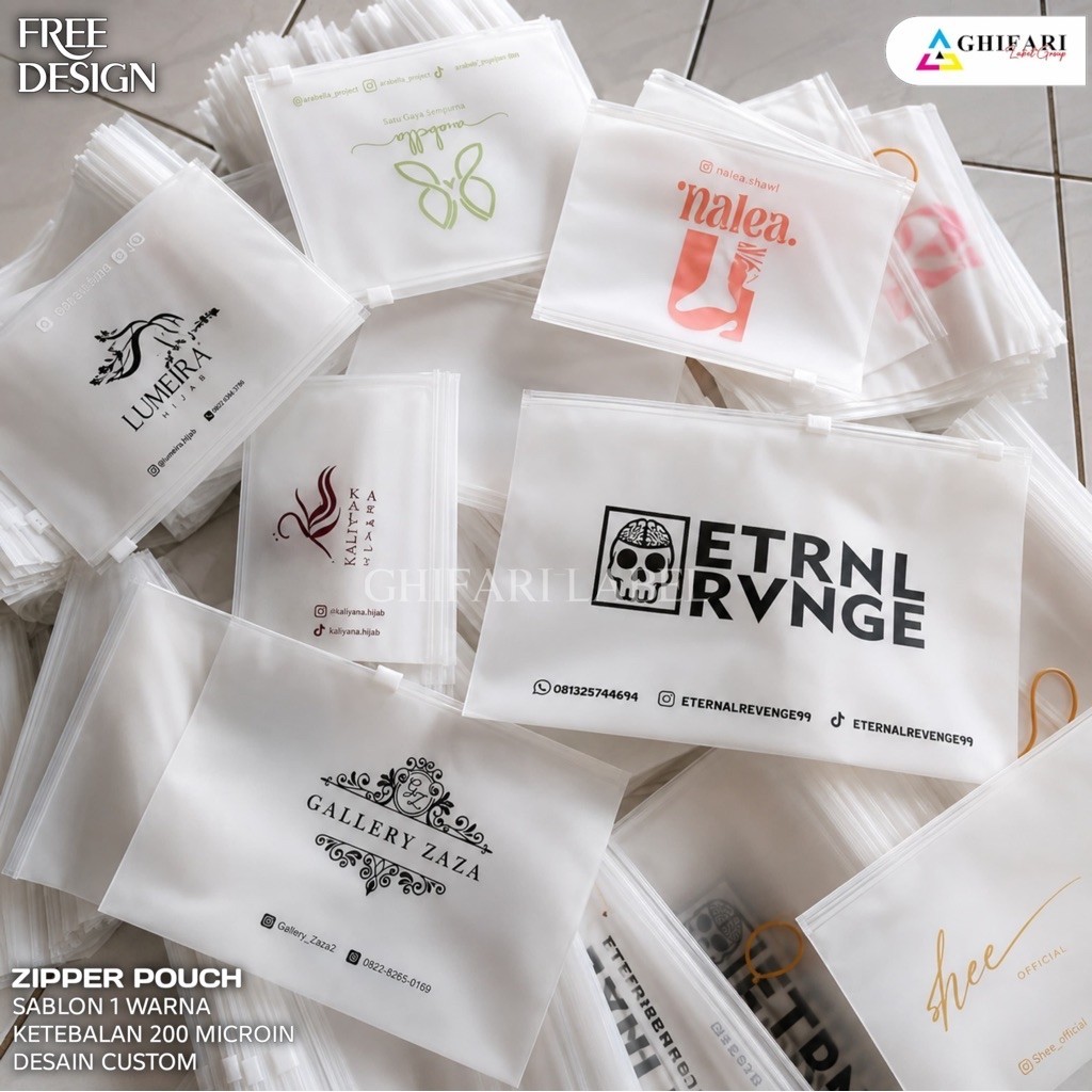 kemasan hijab 15x20 / kemasan hijab sablon / zipper bag / zipper pouch / kemasan kosmetik , kemasan 