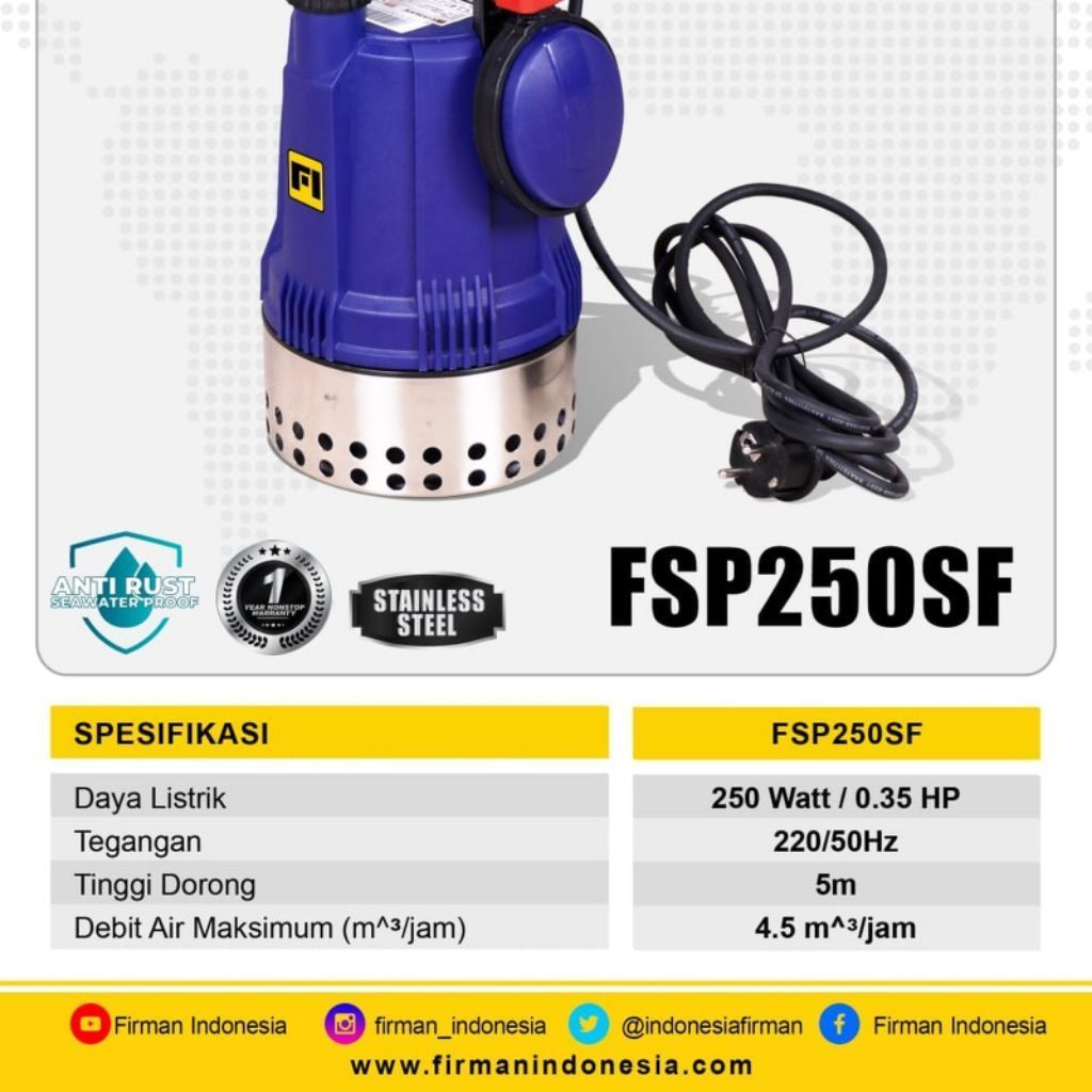 FSP250SF FIRMAN Submersible Pumps Stainless with floating switch