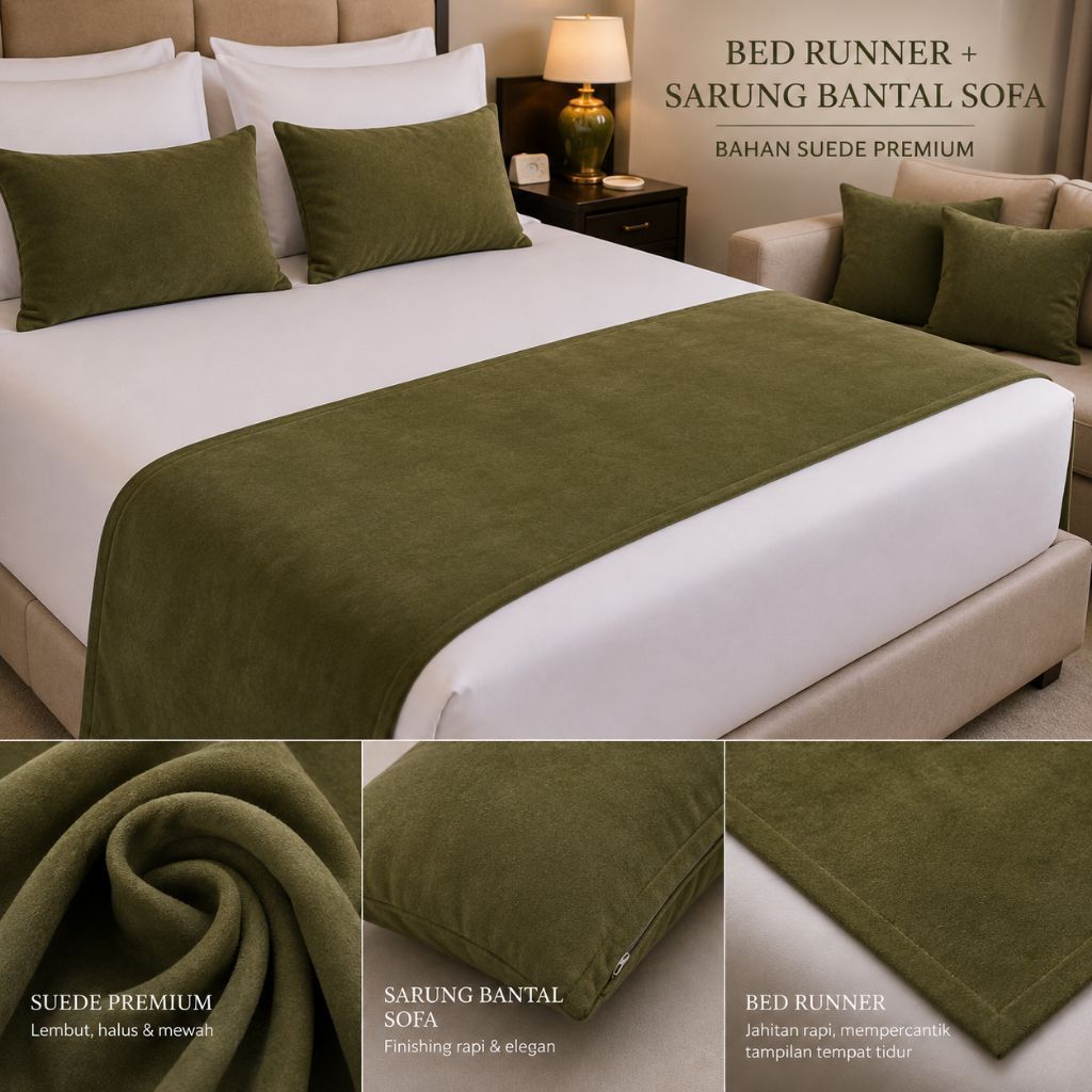Bed Runner Selendang Kasur hotel villa | polos elegan dan minimalis set sarung + Bantal 35×35