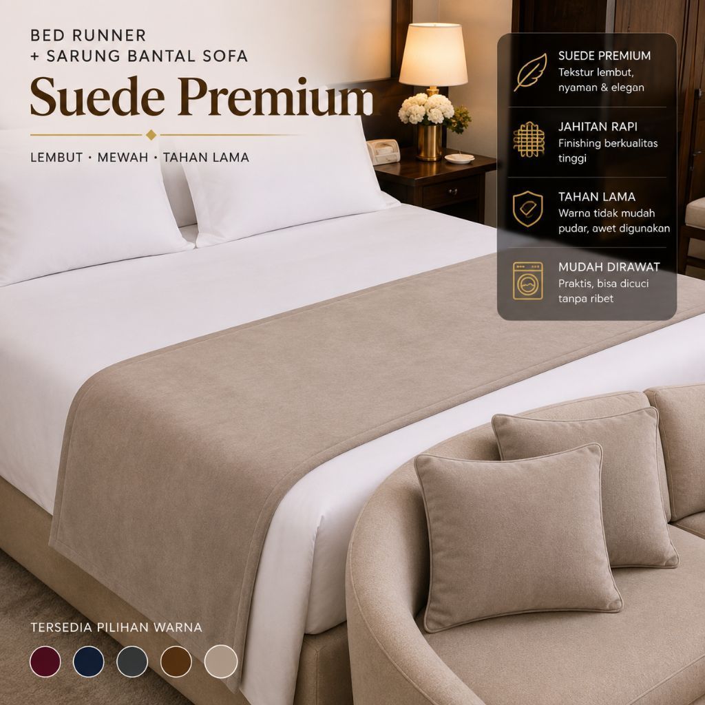 Bed Runner Selendang Kasur hotel villa | polos minimalis set sarung+ Bantal 35×35