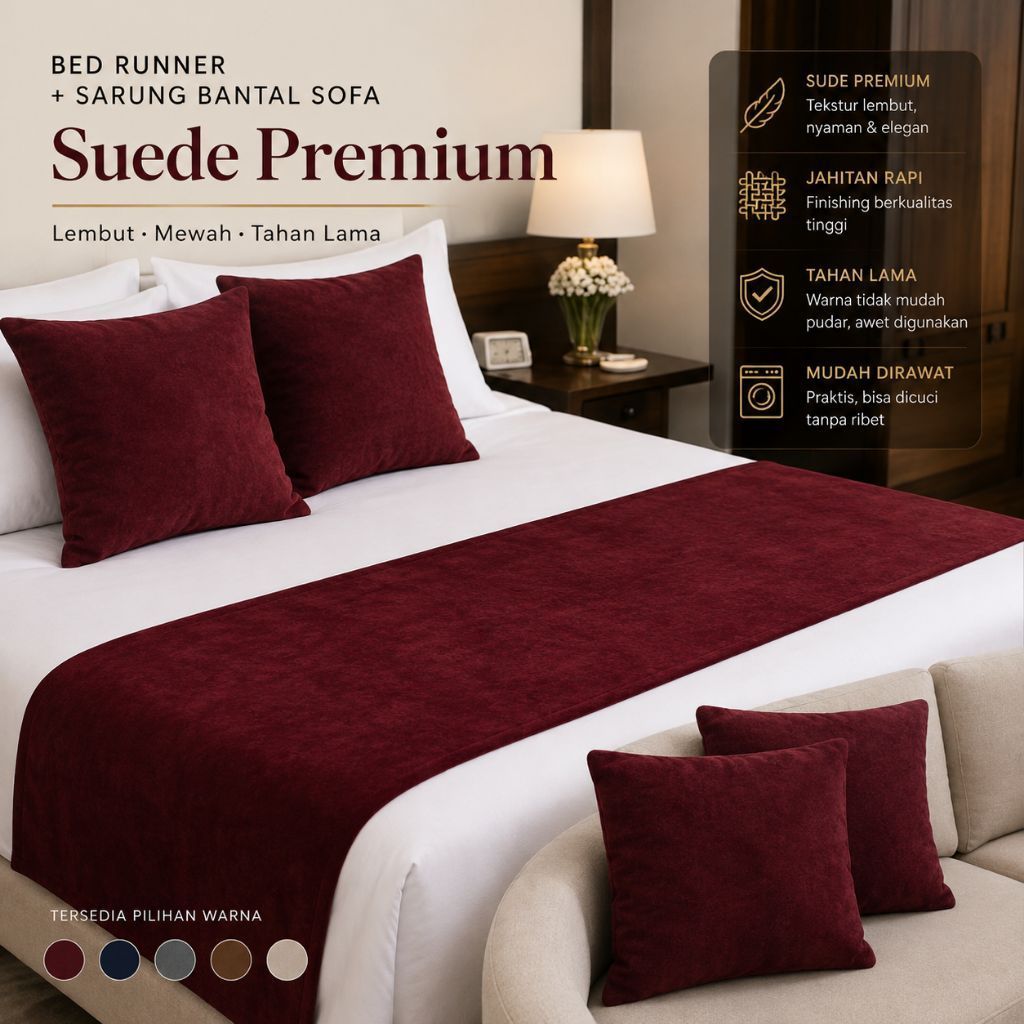 Bed Runner Selendang Kasur Hotel Villa | polos elegan set sarung +Bantal 35×35