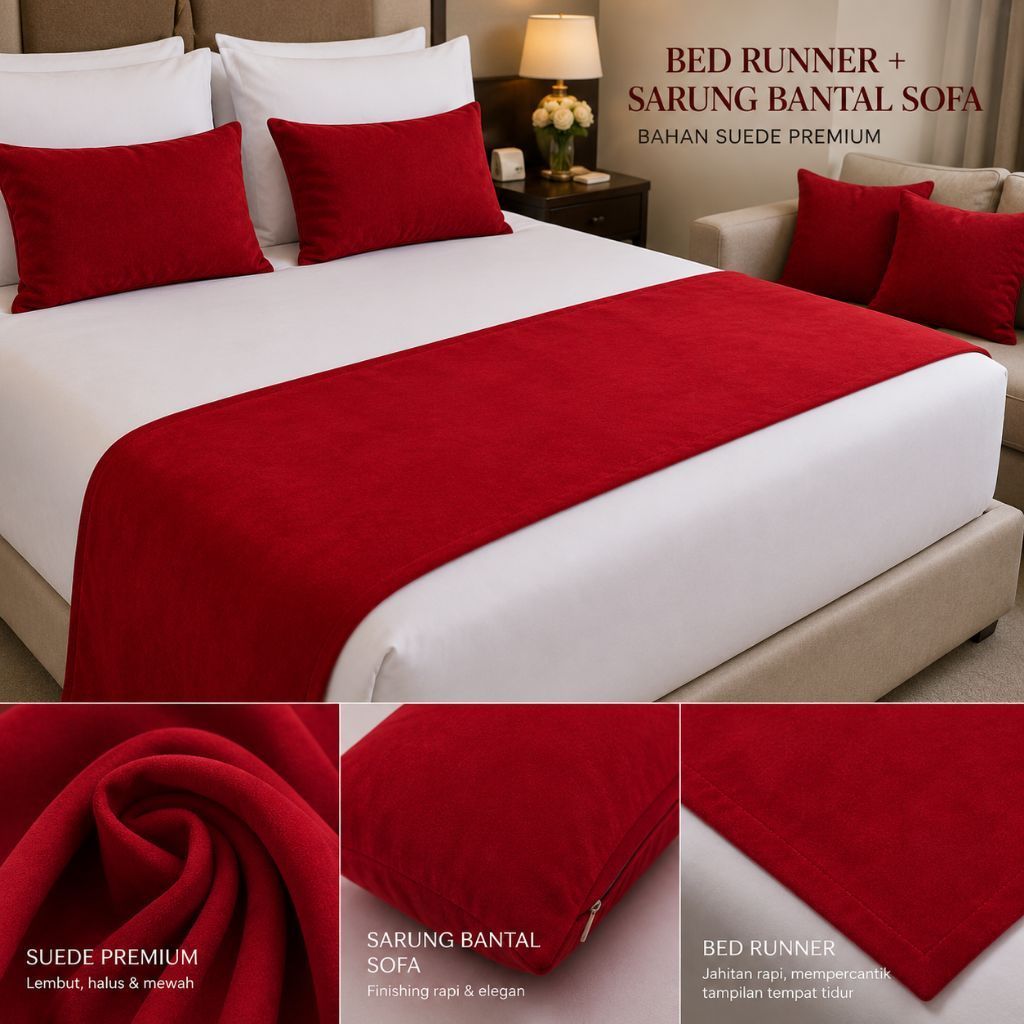Bed Runner Selendang Kasur Hotel villa | Polos elegan minimalis set sarung + Bantal 35×35 cm