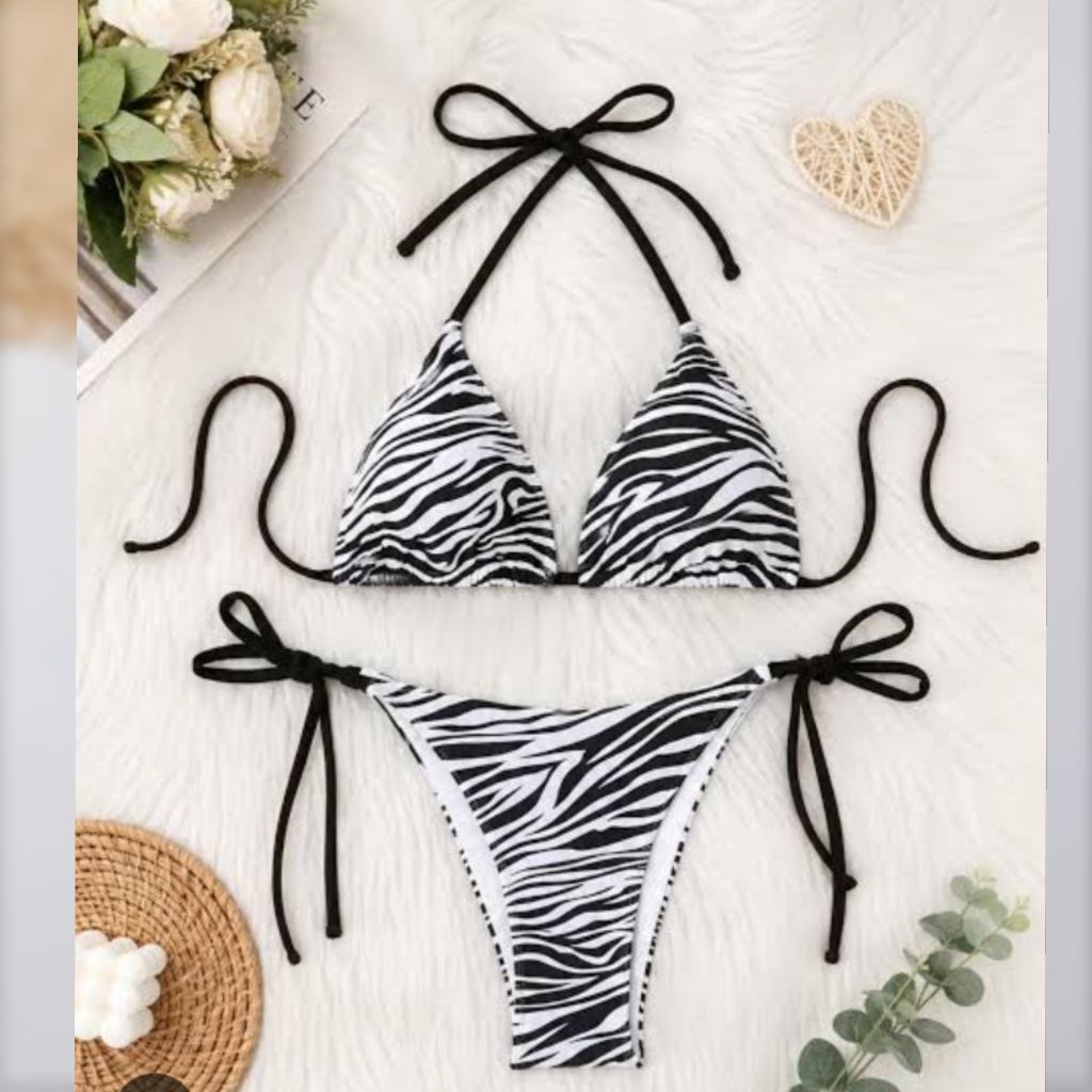 Sexy Bikini Bra Gstring Bikini Renang Motif Zebra Baju Renang Wanita TA113WB