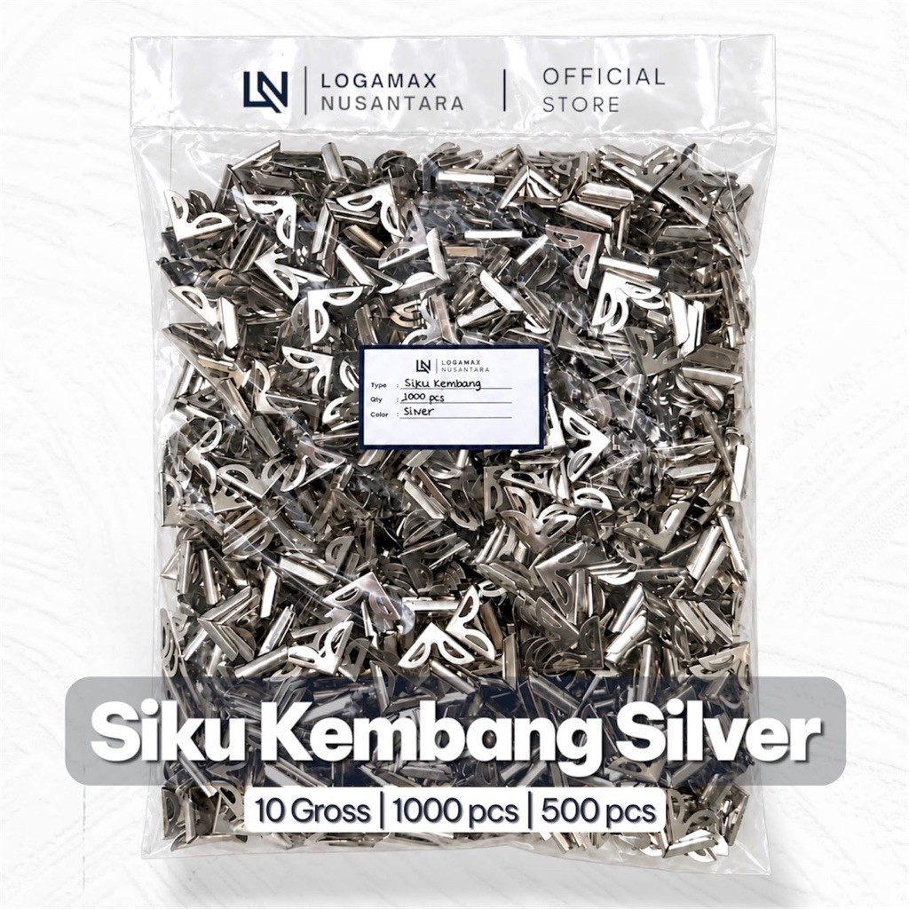 (10 GROSS / ±1.440 PCS) SIKU KEMBANG SILVER LOGAMAX / SIKU KEMBANG / SIKU SUDUT BUKU / SIKU BUKU WIS