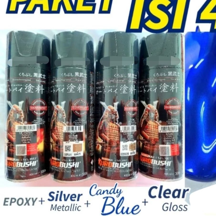 PAKET SAMURAI PAINT CANDY BIRU / BLUE Y111 PILOX UKURAN 400 ML KUALITAS TERBAIK TAHAN BENSIN