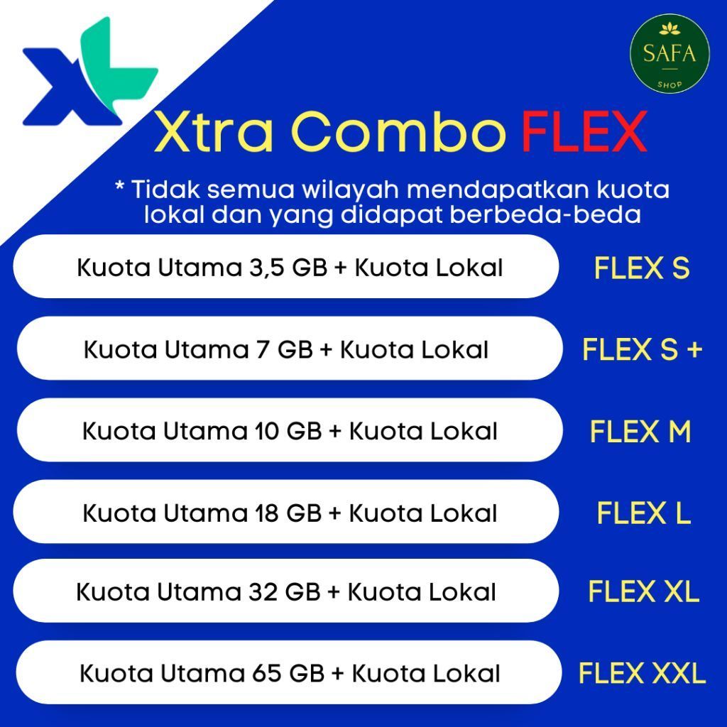 Kuota XL Xtra Combo Flex S S+ M M+ L L+ XL XXL XXXL -  Paket Data Inject Murah