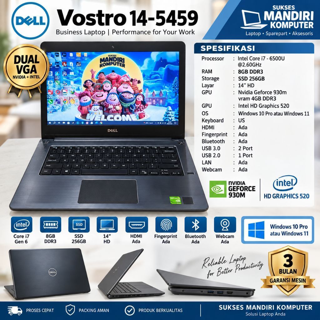 Dell Vostro 14-5459 | Core i7 gen 6 | Dual Vga