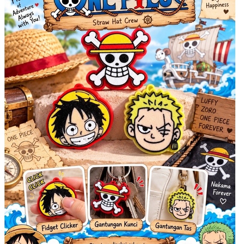 One piece fidget clicker | Gantungan kunci fidget clicker 3D | Fidget clicker murah | Keyboard click