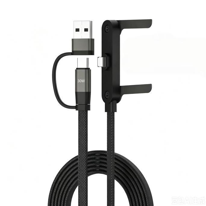 PREMIUM Kabel Charger 240W Fast Charging USB Type C Braided Nylon Kabel Data Cepat dengan Holder Sta