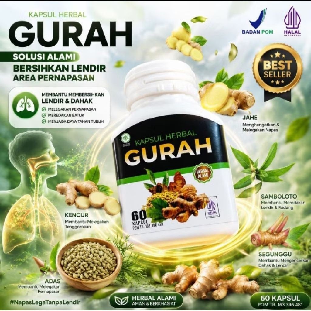 Kapsul Herbal Gurah Lendir Pernafasan Hidung Ampuh Suara Merdu dan Nafas Panjang asli bpom alami ber