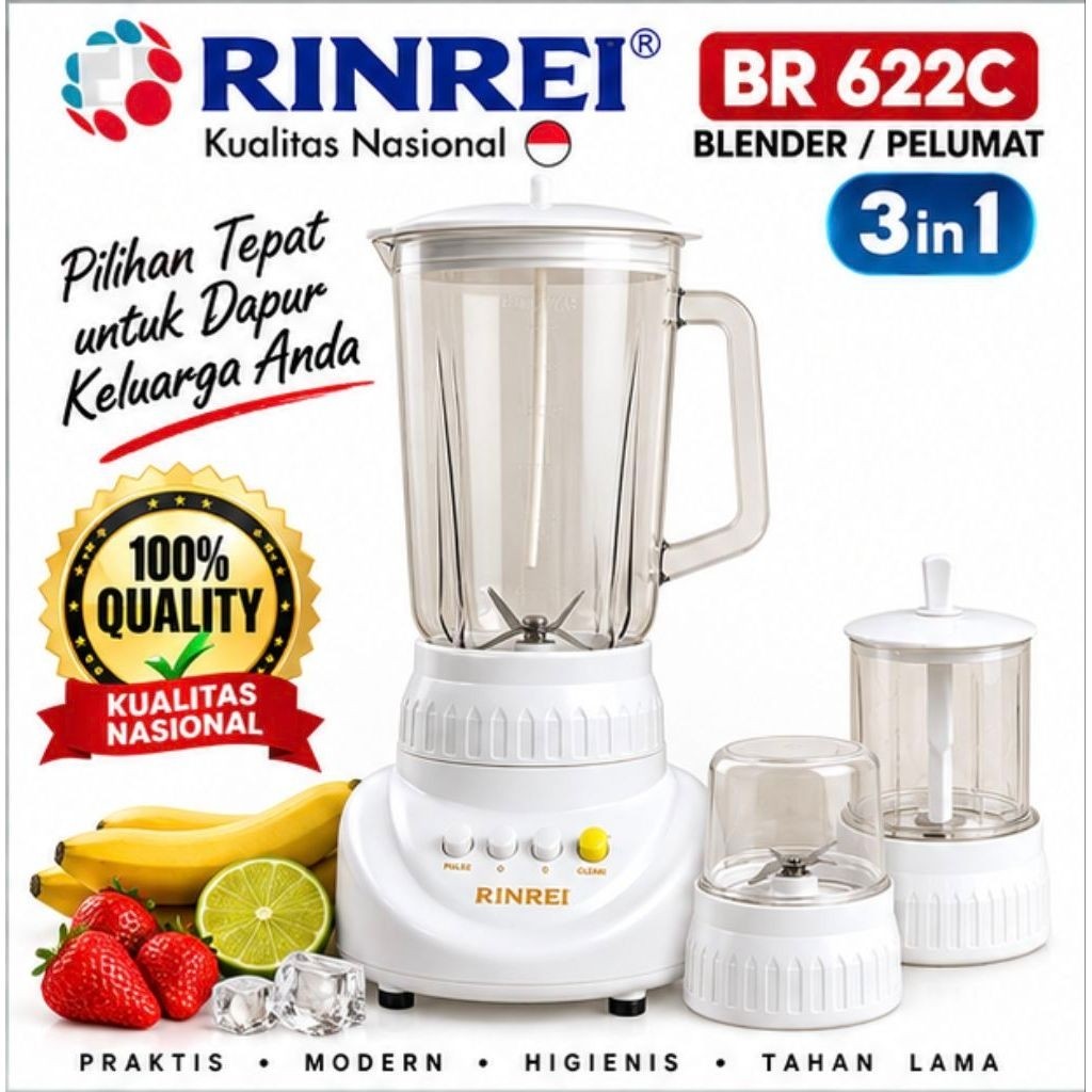 Blender 3in1 Rinrei BR 622 C gelas plastik 1 liter