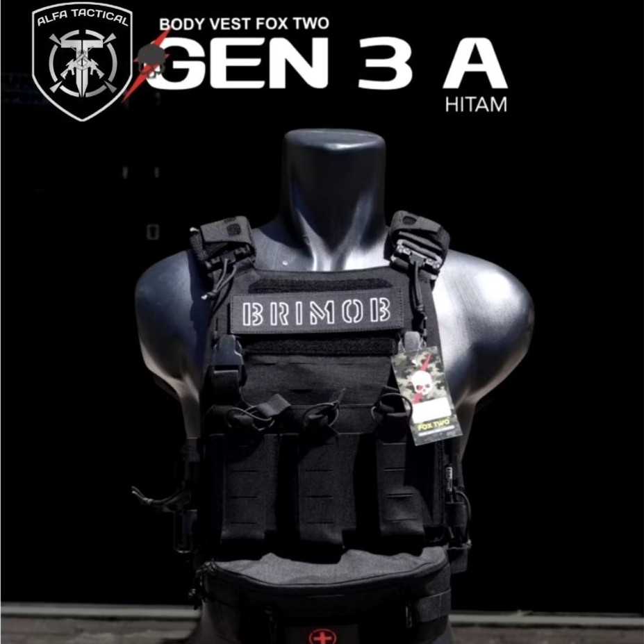 Body Vest Alfa Tactical Fox Two Gen 3 A Hitam Tactical Plate Carrier