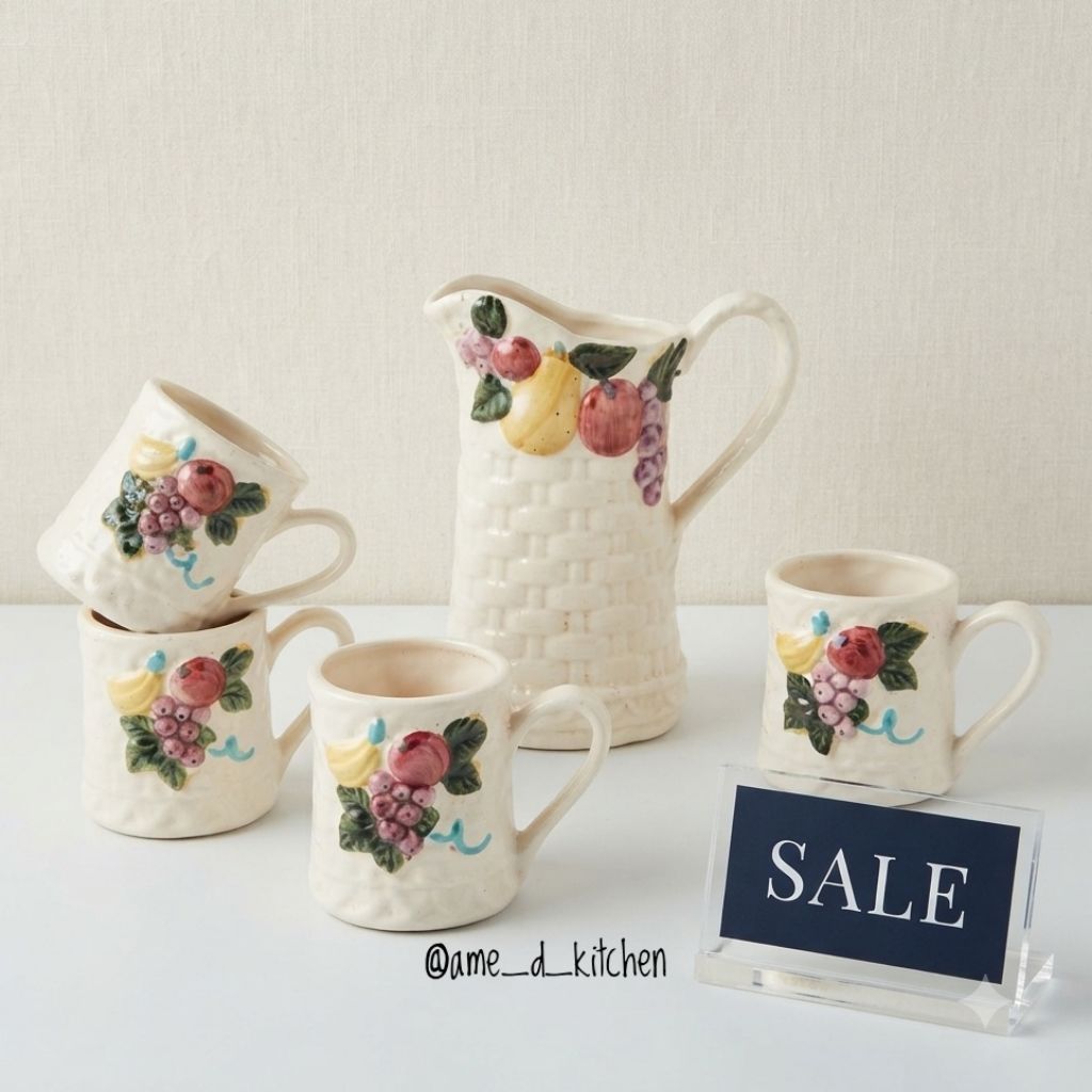 SALE Set Pitcher dan Mug Keramik Motif Buah Vintage