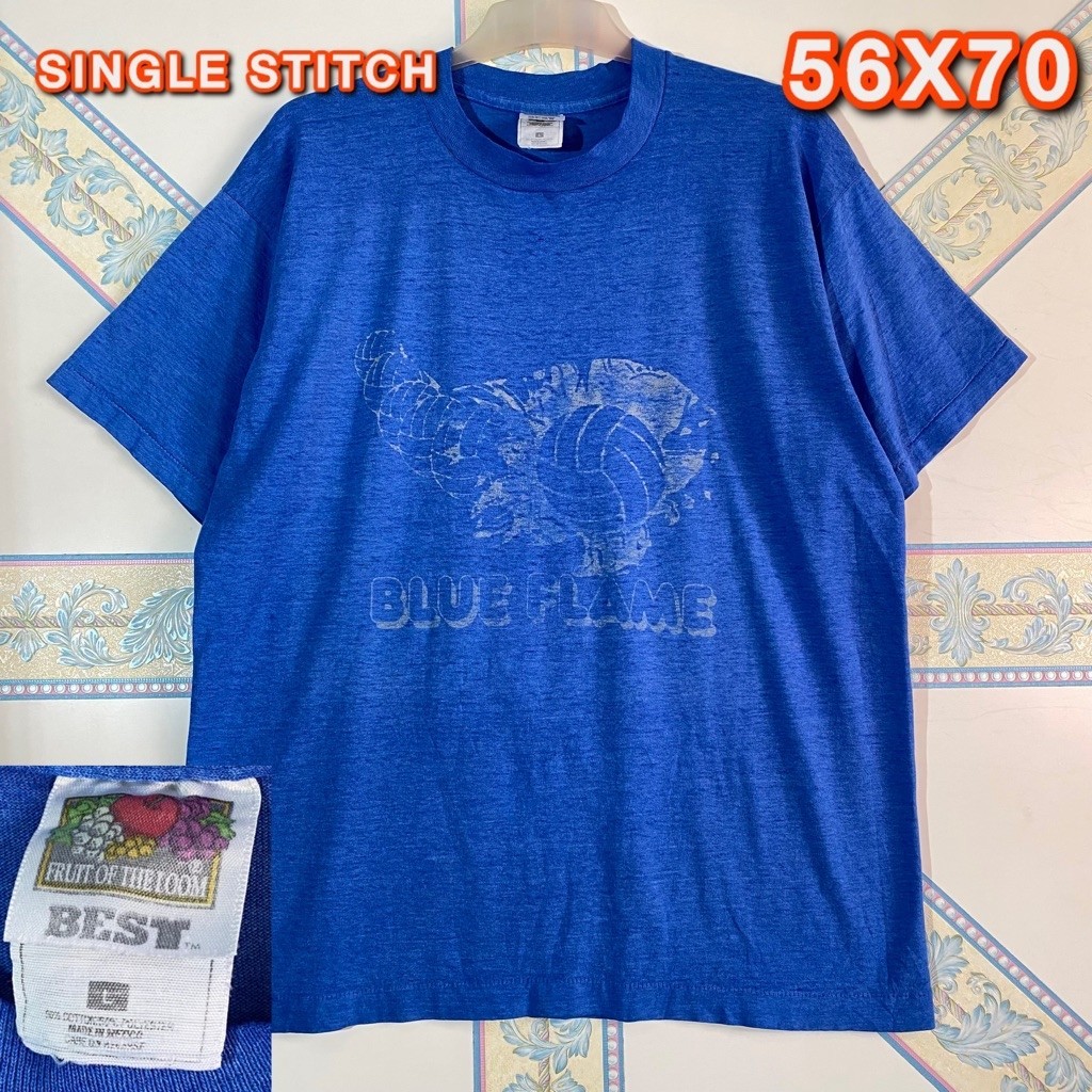 Kaos vintage fruit of the loom Biru Tua "BLUE FLAME" Sablon Bola Voli Single Stitch - Second