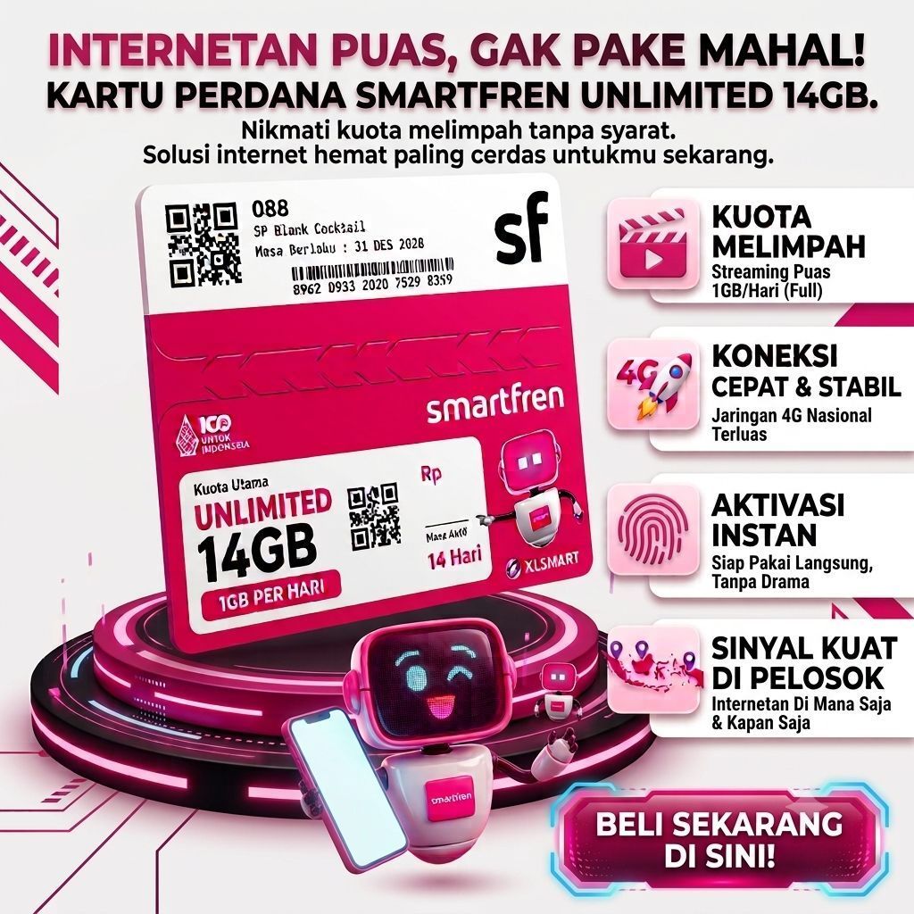 Perdana Smartfren Unlimited 14GB 1GB per Hari 4G XL Smart 14 Hari