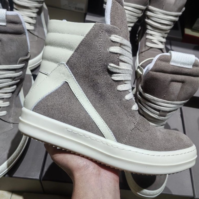 RO Rick Owens DRKSHDW Geobasket Grey Milk White Suede