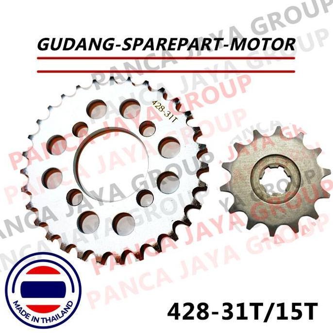 GEAR SET DEPAN BELAKANG 428 31T 31 T 15T 15 T 31/15  KAWASAKI KSR110 KSR 110 PRO Z125 Z-125 PRO Z125