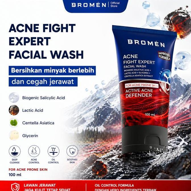 BROMEN ACNE FACIAL WASH 100mL [SABUN CUCI MUKA BERJERAWAT] Cuci Wajah Pria Berjerawat Bantu Lawan Je